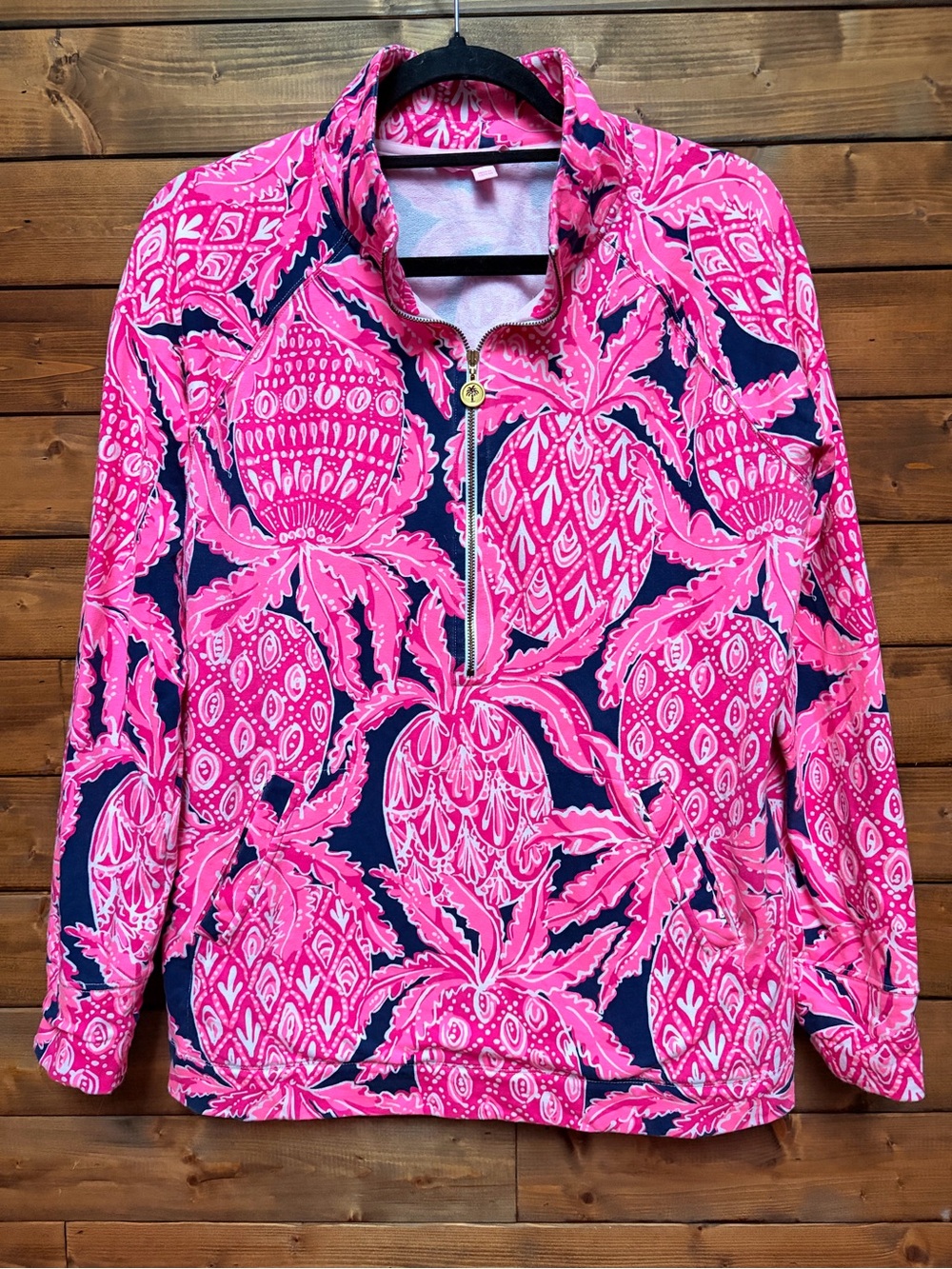 Lilly Pulitzer Skipper Popover Pink Pineapple Coco Safari Quarter-Zip Pullover